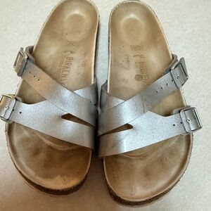 Birkenstock Women's Silver Crisscross Slide Sandals
